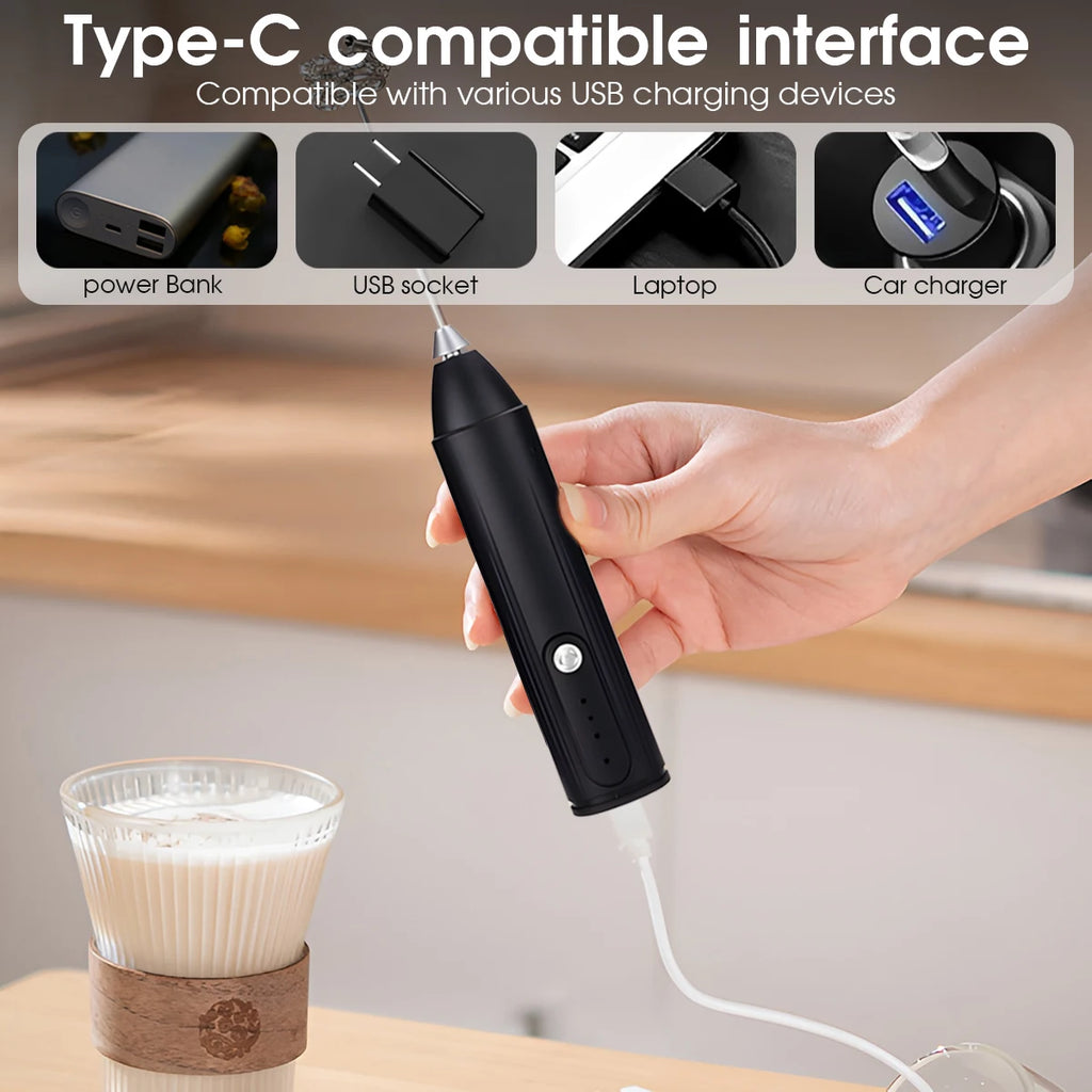 Rechargeable Milk Frother – 3-Speed Handheld Whisk