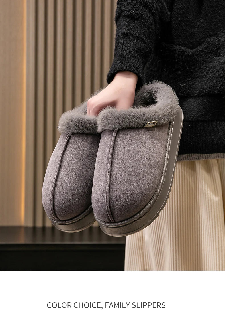 Fluffy Platform Slippers – Thick-Sole Warm Winter Slippers
