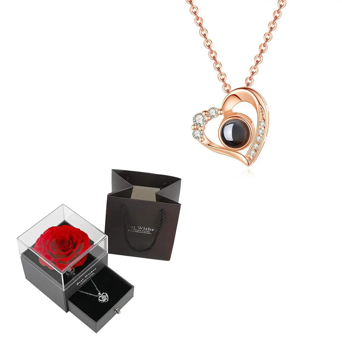 'I Love You' in 100 Languages Projection Necklace with Rose Gift Box
