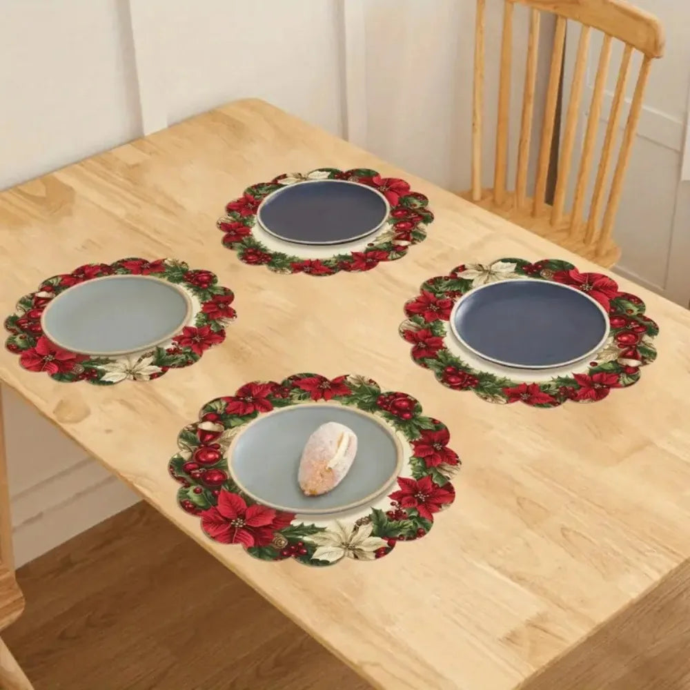 Christmas Placemats Set of 4 – Non-Slip, Heat-Resistant Round Table Mats