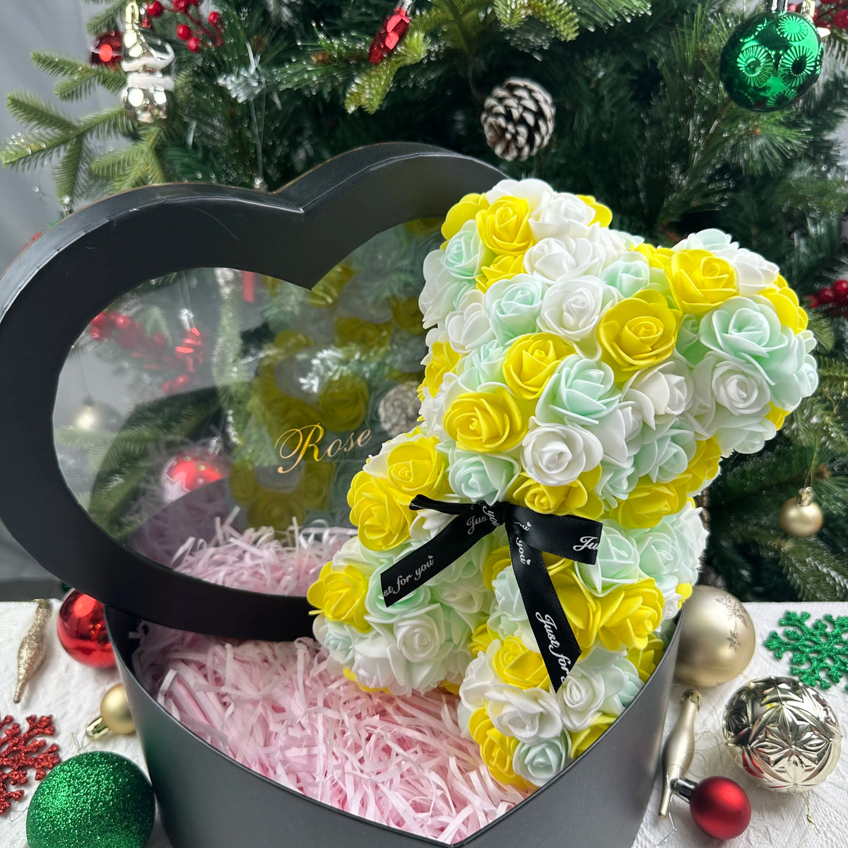 Rose Teddy Bear 25cm – Forever Rose Bear Gift for Her, With or Without Gift Box