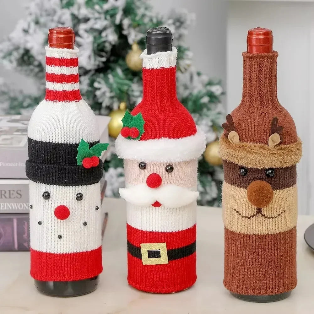 Christmas Wine Bottle Cover – Santa, Snowman or Reindeer Knitted Bottle Jumper, Hosting & Secret Santa Gift