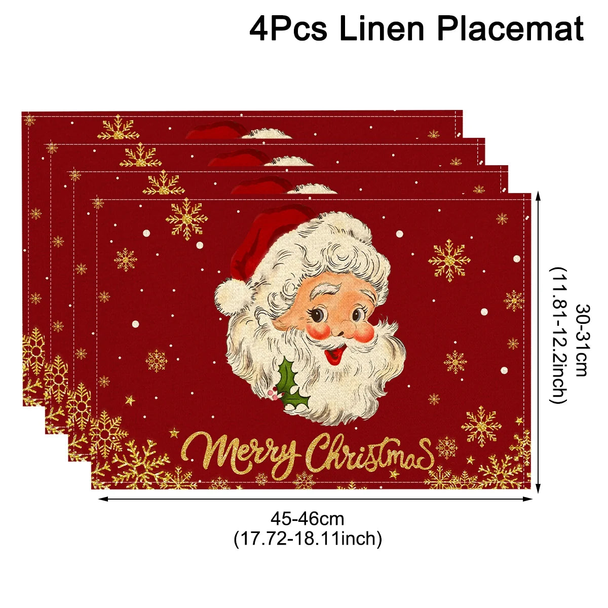 Linen Christmas Placemats – Santa & Festive Print Table Mats (1 or 4 Pack)