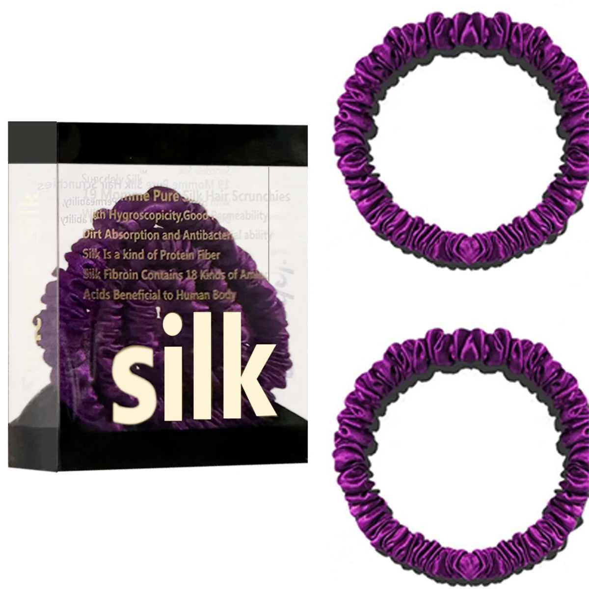 Mulberry Silk Scrunchie Gift Box – 2 Pack Real Silk Hair Ties