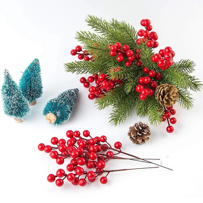 Artificial Pine & Holly Berry Picks – 10 Christmas Stems for Wreaths & Garlands