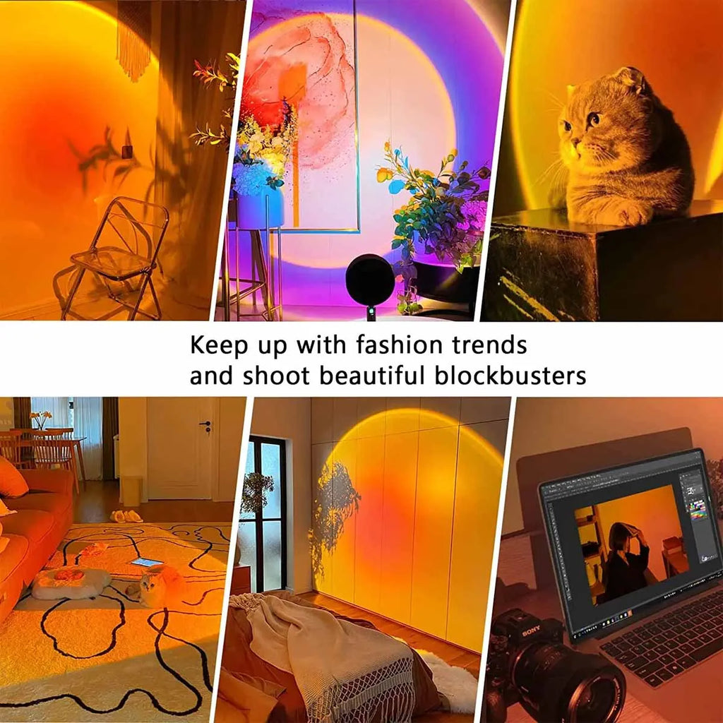 Sunset Lamp Projector with Remote – 16 Colour LED Mood Light for Bedroom, Parties & Photos