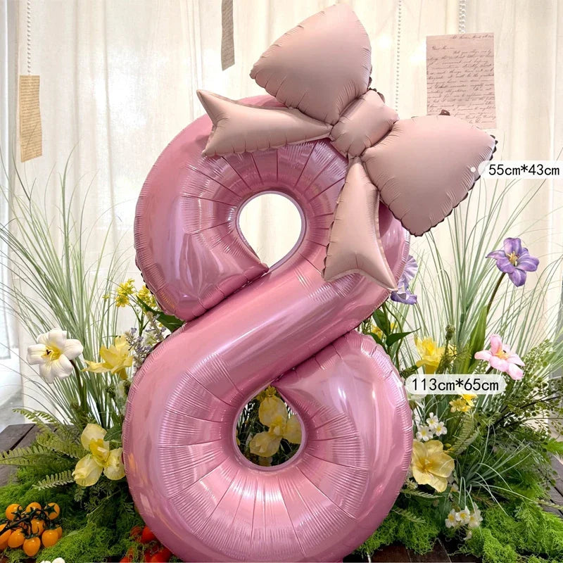 40 in Pink Bow Number Balloon – Giant Foil Birthday Number 0–9