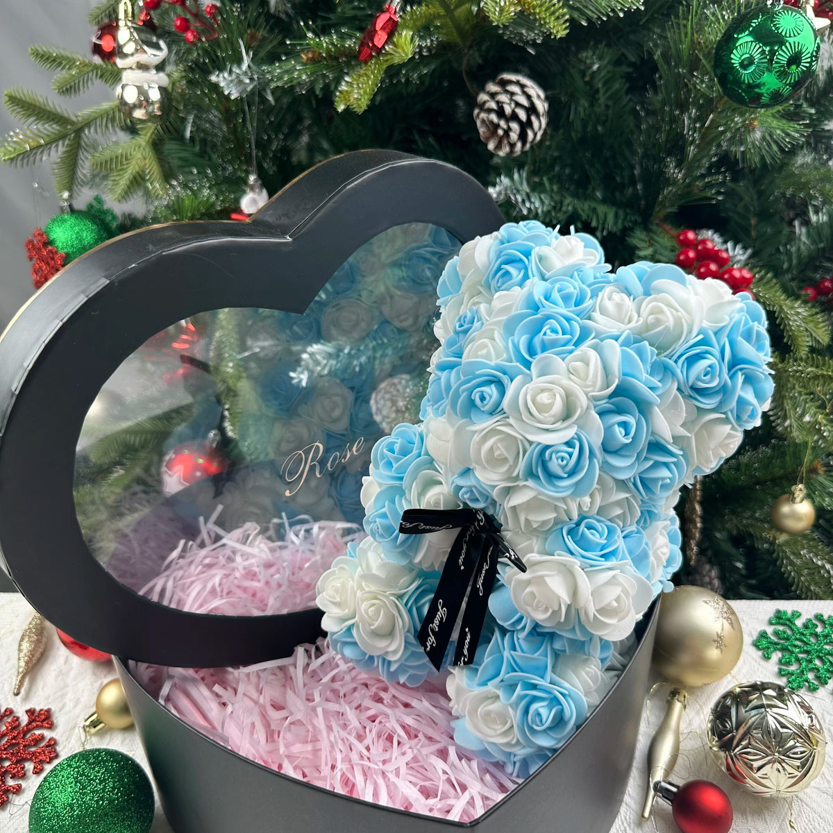 Rose Teddy Bear 25cm – Forever Rose Bear Gift for Her, With or Without Gift Box
