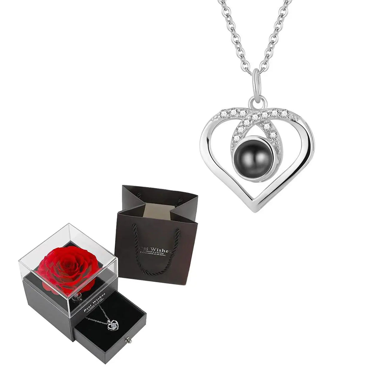 'I Love You' in 100 Languages Projection Necklace with Rose Gift Box