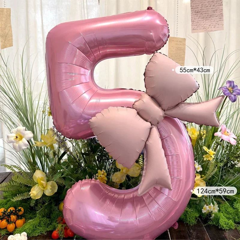 40 in Pink Bow Number Balloon – Giant Foil Birthday Number 0–9