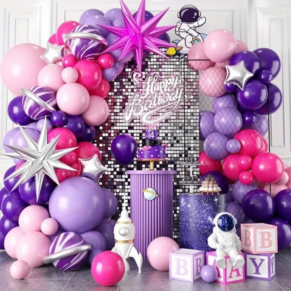 Hot pink and purple balloon garland
