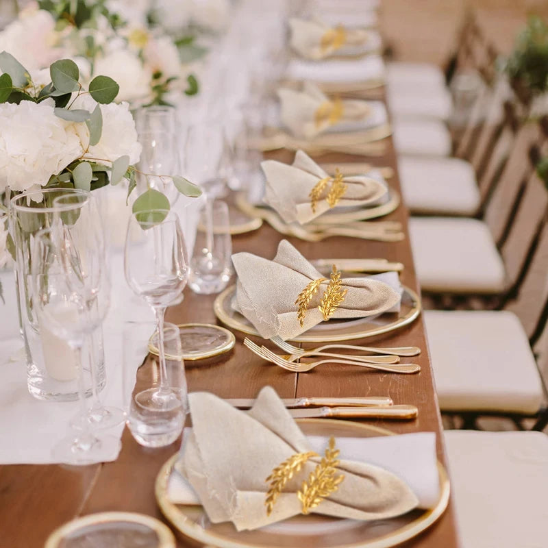 Gold Leaf Napkin Rings – Metal Napkin Holders for Christmas Table (1, 6 or 12)