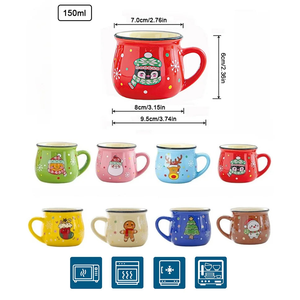 Mini Christmas Mug 150 ml – Cute Santa, Snowman & Reindeer Ceramic Cup