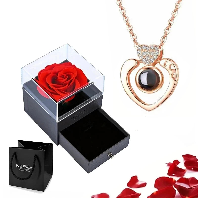 'I Love You' in 100 Languages Projection Necklace with Rose Gift Box
