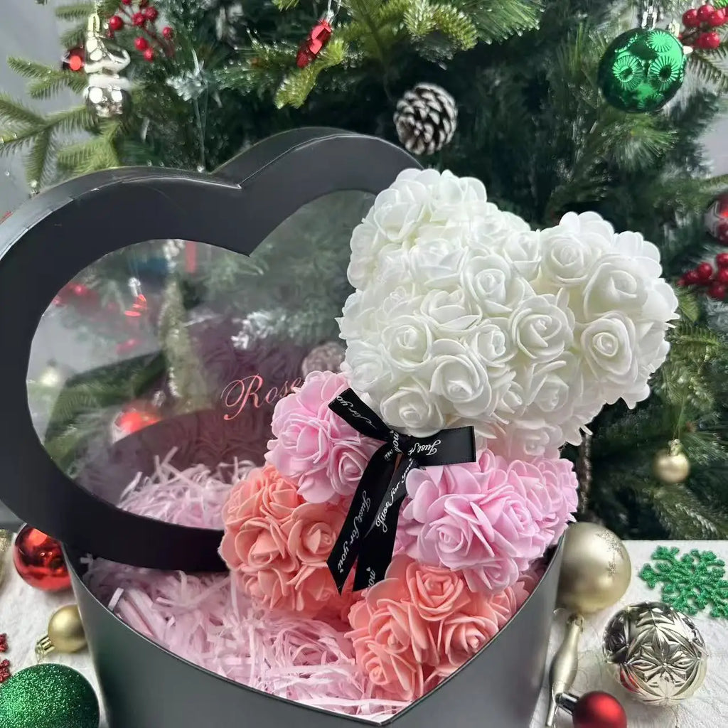Rose Teddy Bear 25cm – Forever Rose Bear Gift for Her, With or Without Gift Box