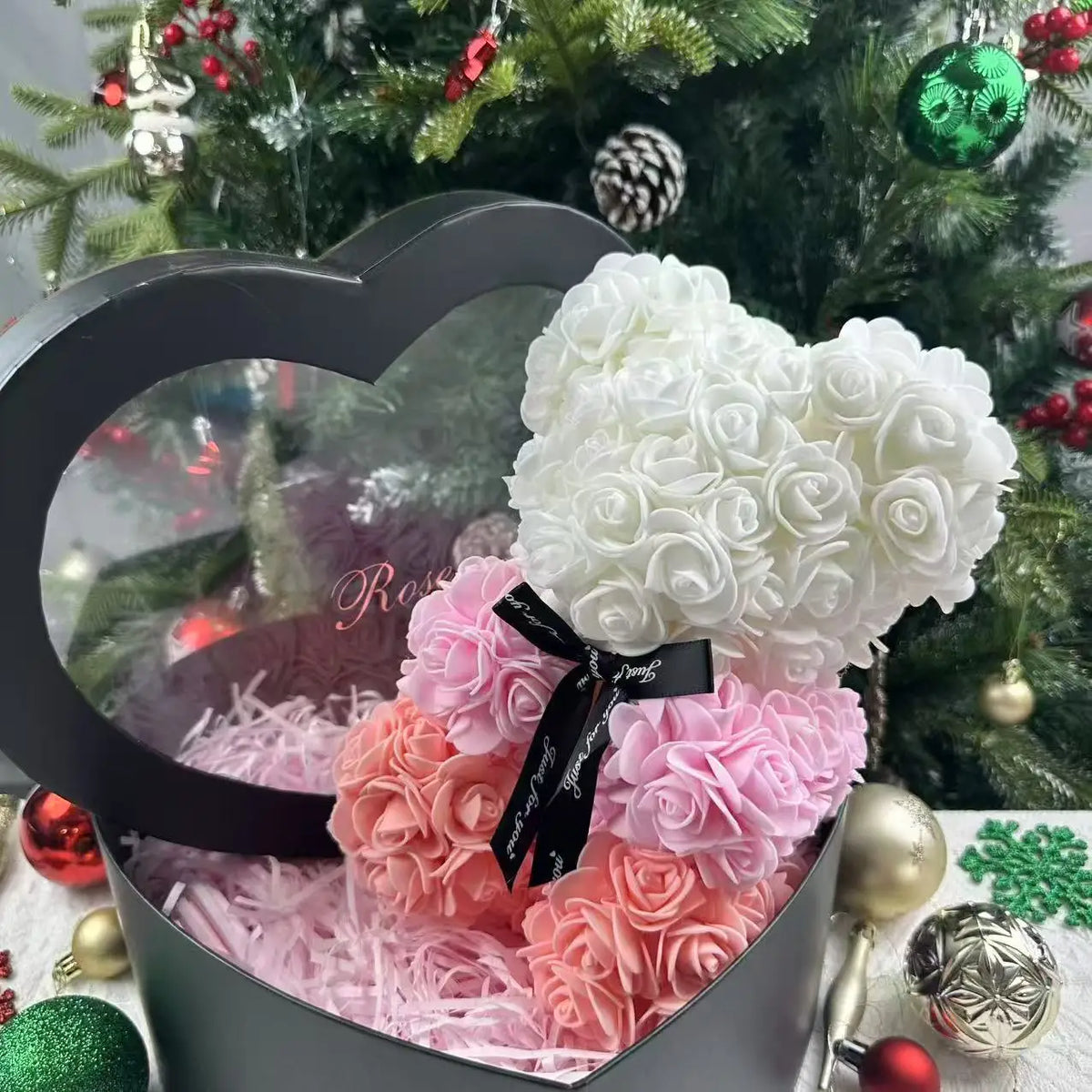 Rose Teddy Bear 25cm – Forever Rose Bear Gift for Her, With or Without Gift Box
