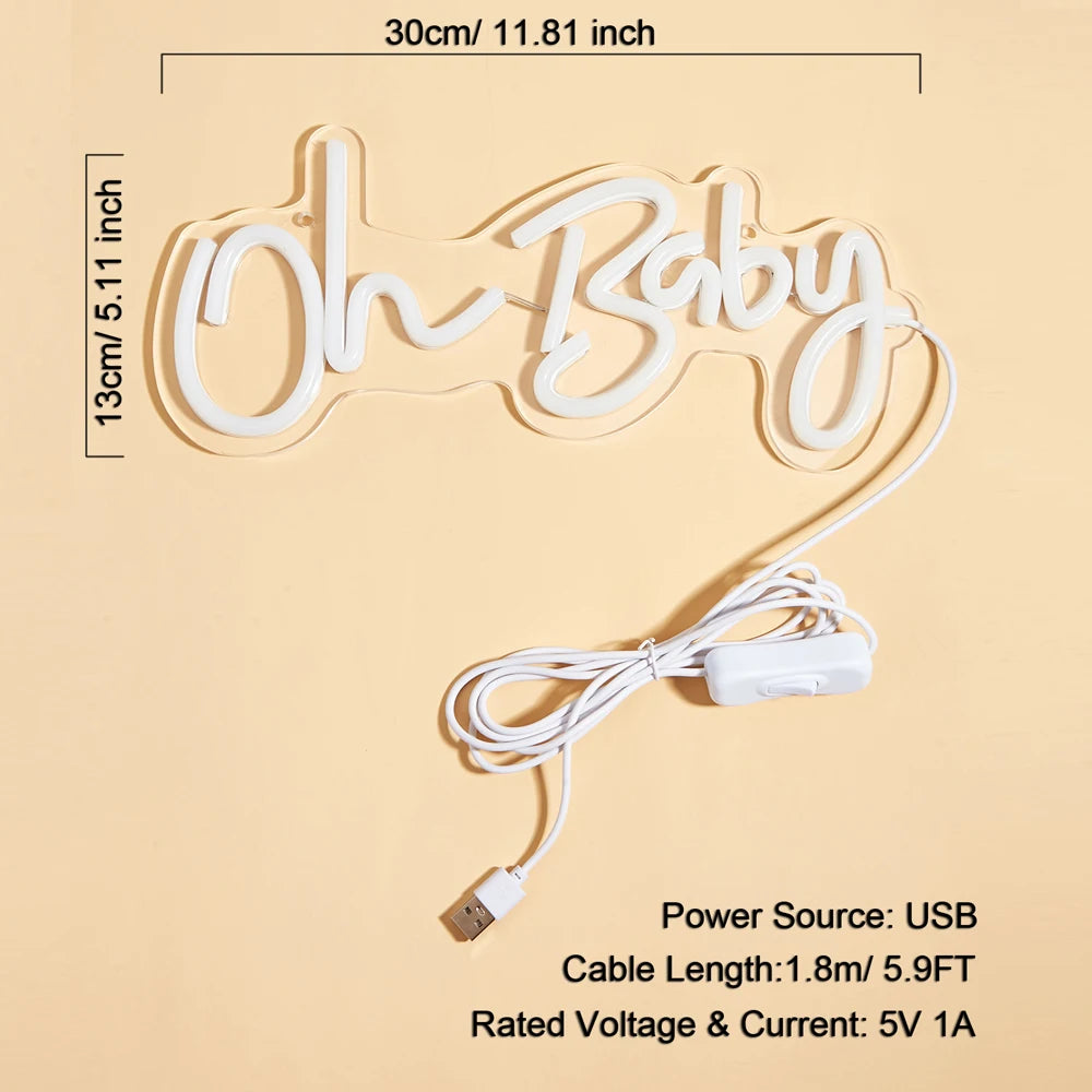 'Oh Baby' LED Neon Sign – Baby Shower & Gender Reveal Backdrop Light, USB Powered