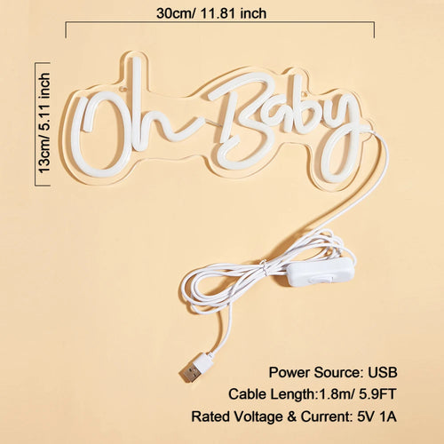 'Oh Baby' LED Neon Sign – Baby Shower & Gender Reveal Backdrop Light, USB Powered