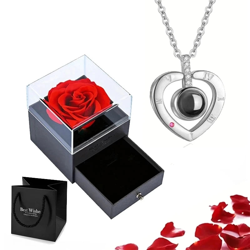 'I Love You' in 100 Languages Projection Necklace with Rose Gift Box