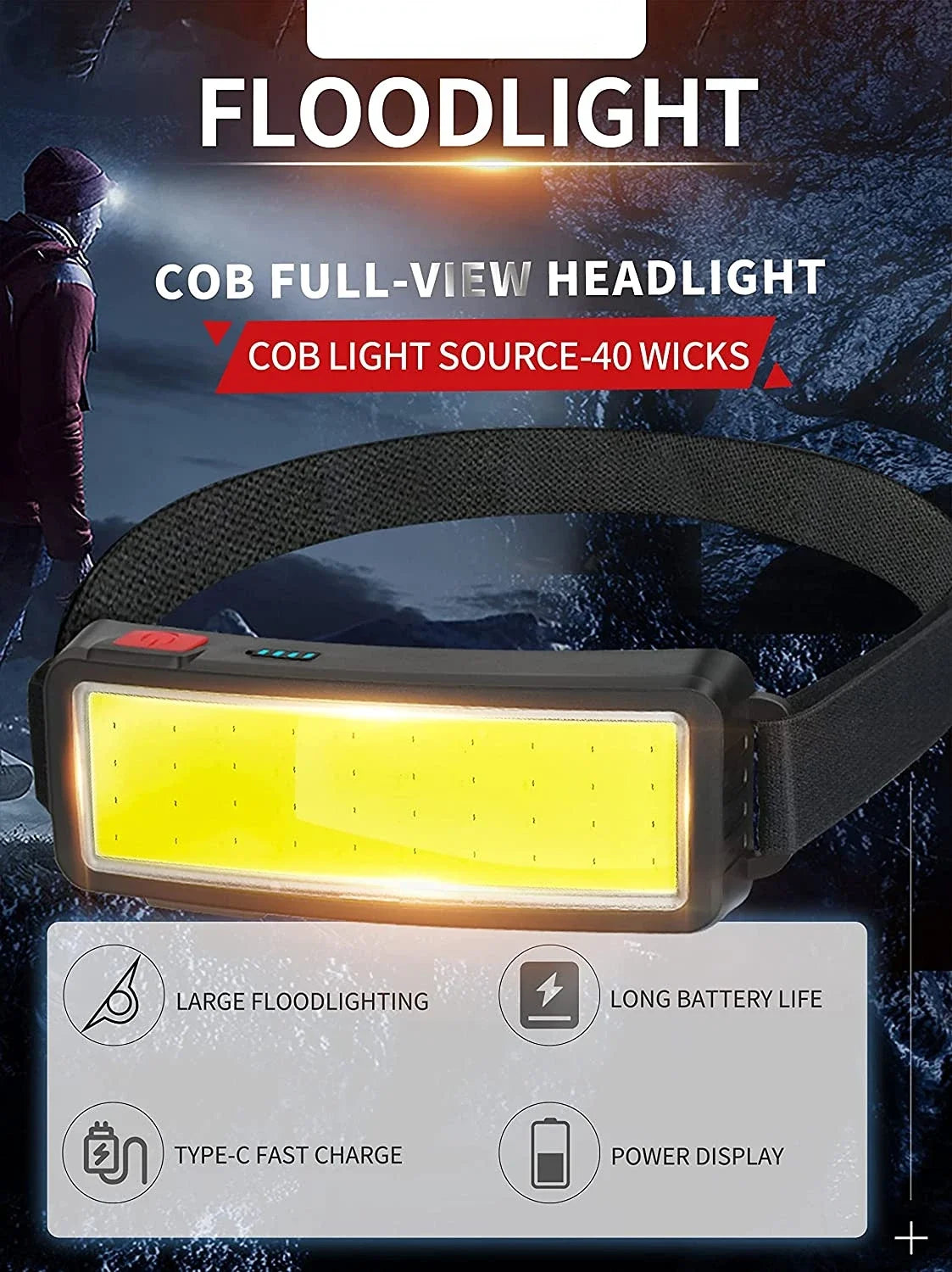 Rechargeable COB Headlamp – USB-C Head Torch for Camping & DIY