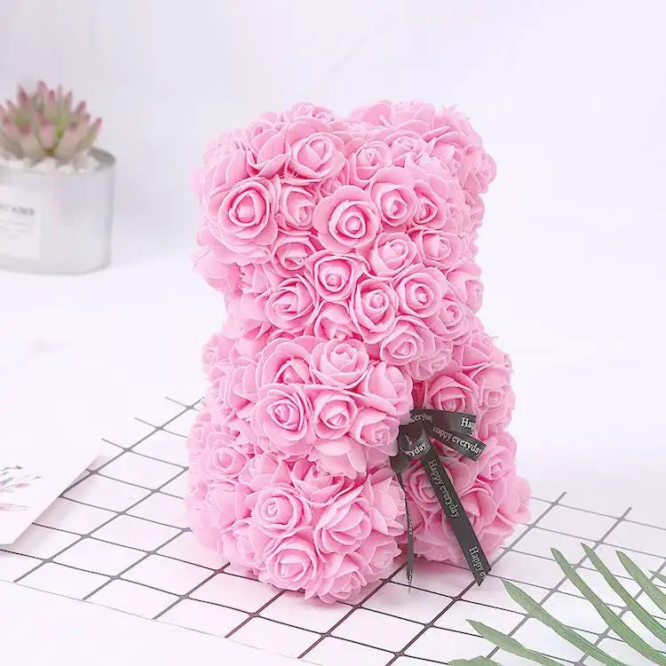 Rose Teddy Bear 25cm – Forever Rose Bear Gift for Her, With or Without Gift Box