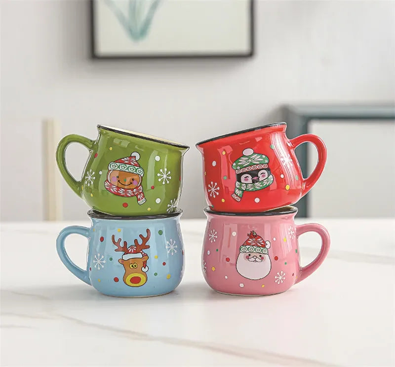 Mini Christmas Mug 150 ml – Cute Santa, Snowman & Reindeer Ceramic Cup