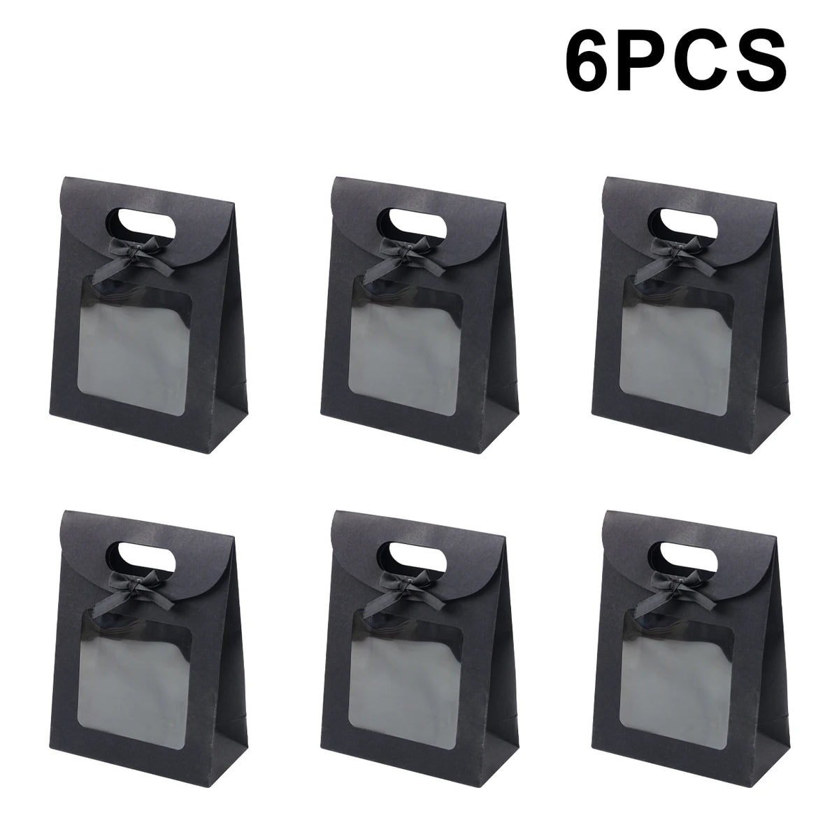Kraft Paper Gift Bags with Window – Reusable Treat & Present Bags (6 or 12 Pack)