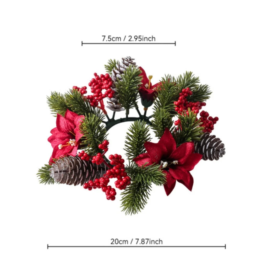 Christmas Candle Ring Wreath – Berry, Pinecone & Pine Table Centrepiece