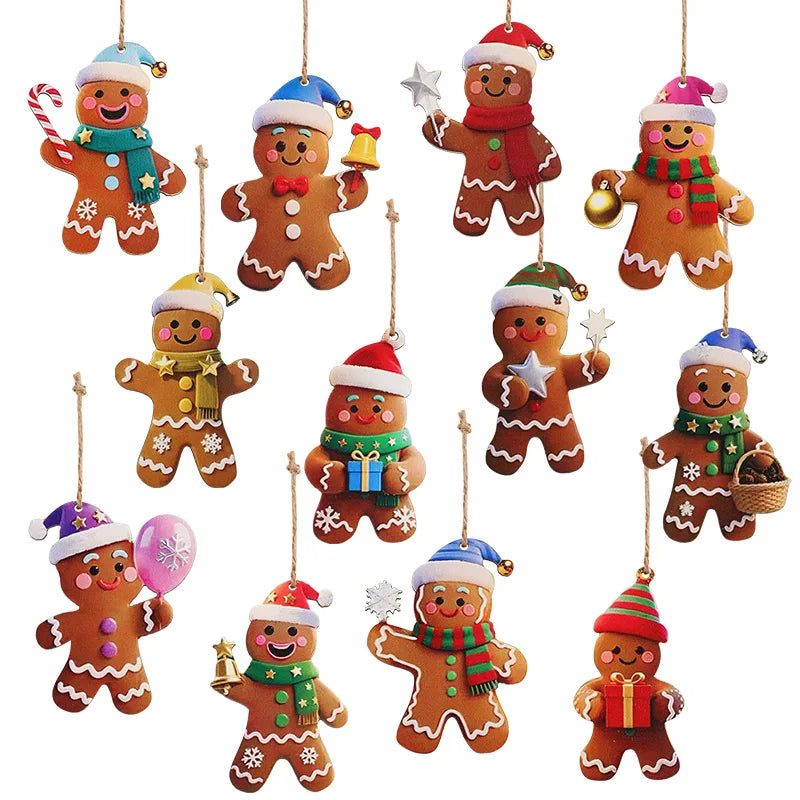 Wooden Gingerbread Man Ornaments – Christmas Tree Decorations (12 or 24 Pack)