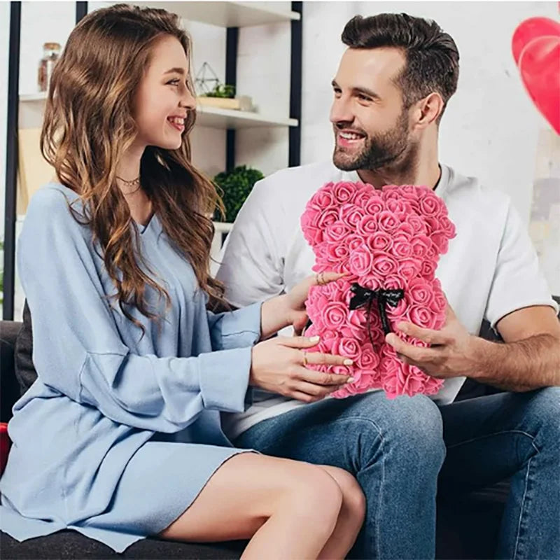 Rose Teddy Bear 25cm – Forever Rose Bear Gift for Her, With or Without Gift Box