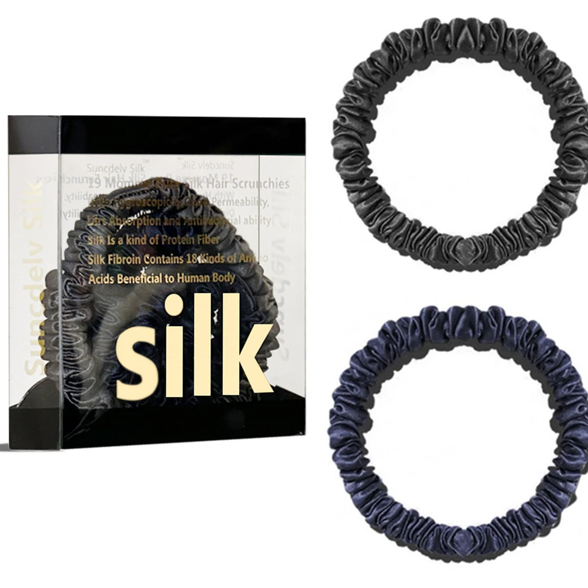 Mulberry Silk Scrunchie Gift Box – 2 Pack Real Silk Hair Ties