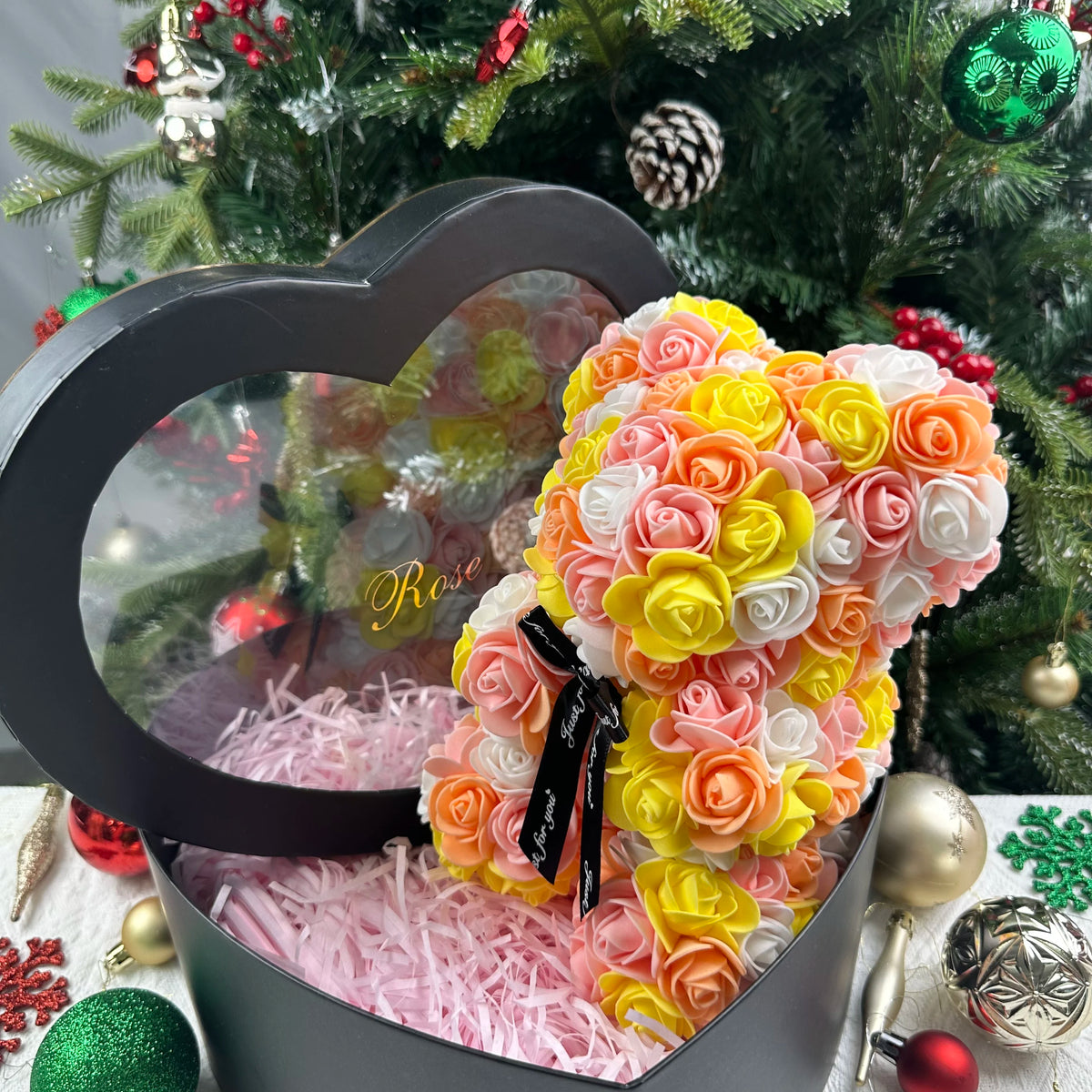 Rose Teddy Bear 25cm – Forever Rose Bear Gift for Her, With or Without Gift Box