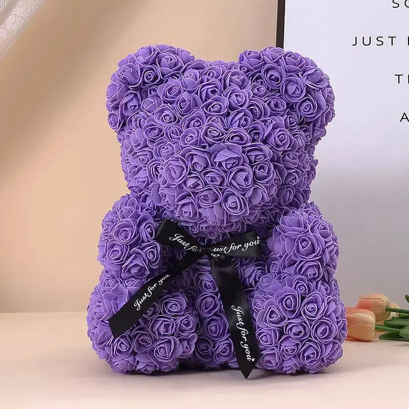 Rose Teddy Bear 25cm – Forever Rose Bear Gift for Her, With or Without Gift Box
