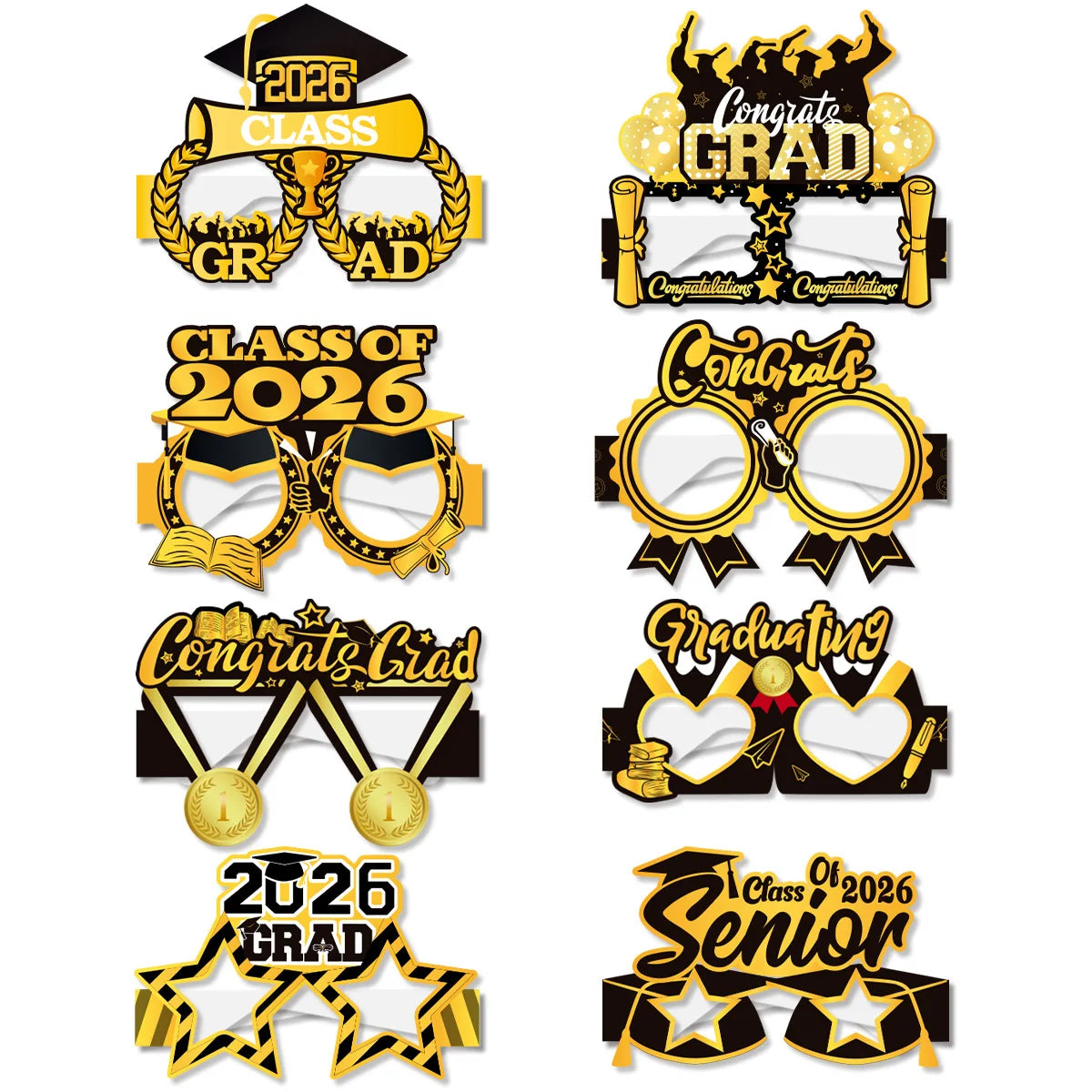 2027 Happy New Year Party Glasses – Black & Gold NYE Photo Prop Glasses