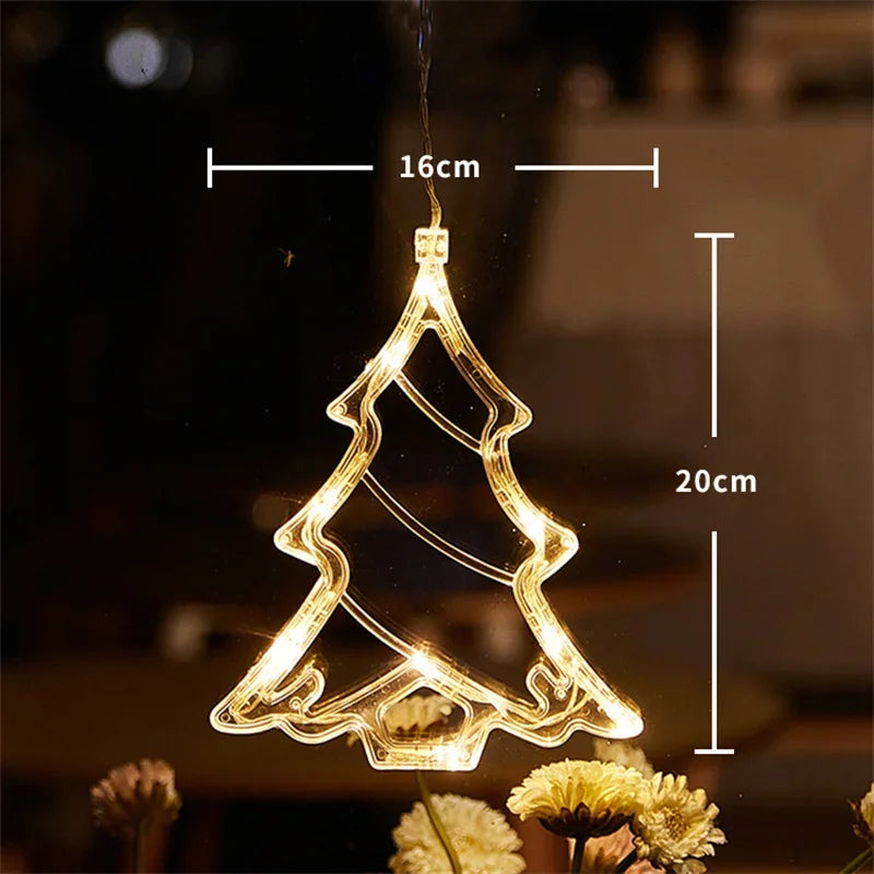 Battery LED Christmas Window Lights – Hanging Santa, Snowflake & Star Light Decorations