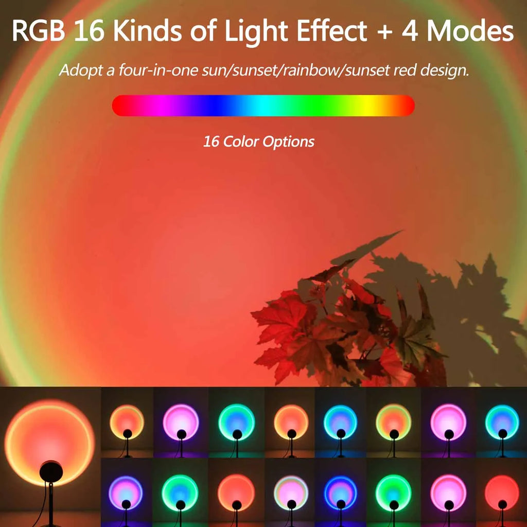 Sunset Lamp Projector with Remote – 16 Colour LED Mood Light for Bedroom, Parties & Photos