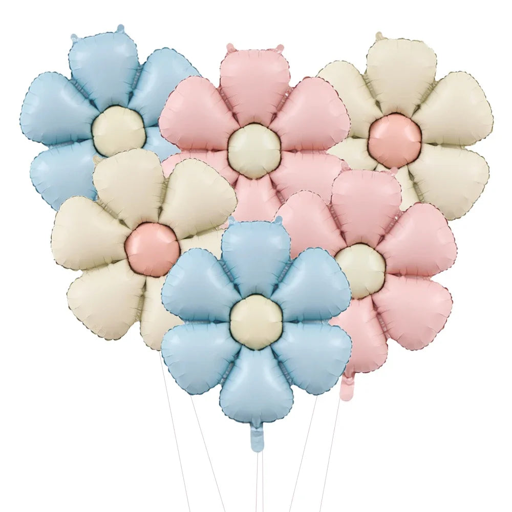Daisy Foil Balloons – Set of 6 Matte Flower Party Balloons