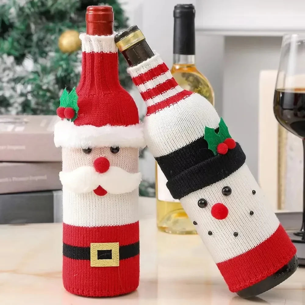 Christmas Wine Bottle Cover – Santa, Snowman or Reindeer Knitted Bottle Jumper, Hosting & Secret Santa Gift