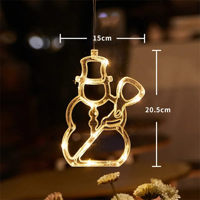 Battery LED Christmas Window Lights – Hanging Santa, Snowflake & Star Light Decorations