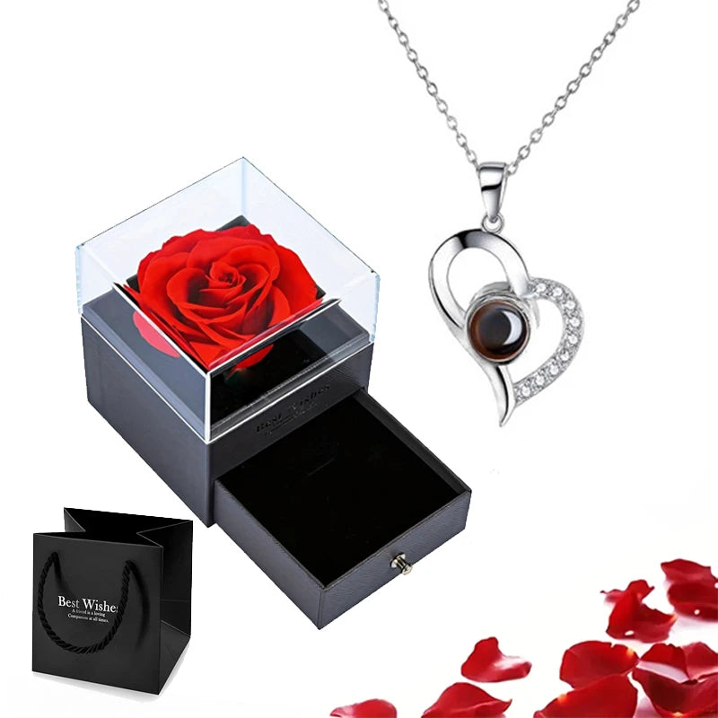 'I Love You' in 100 Languages Projection Necklace with Rose Gift Box