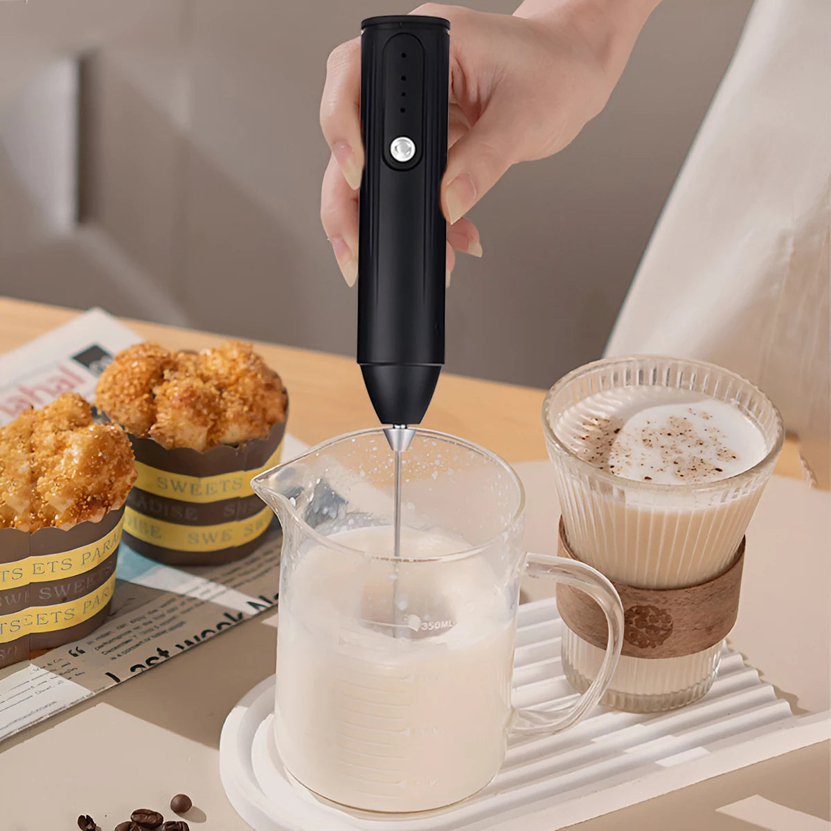 Rechargeable Milk Frother – 3-Speed Handheld Whisk
