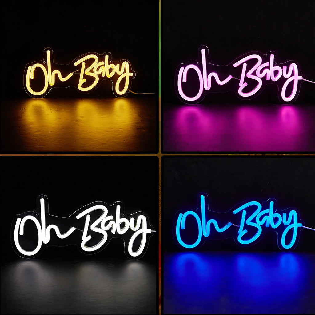 'Oh Baby' LED Neon Sign – Baby Shower & Gender Reveal Backdrop Light, USB Powered