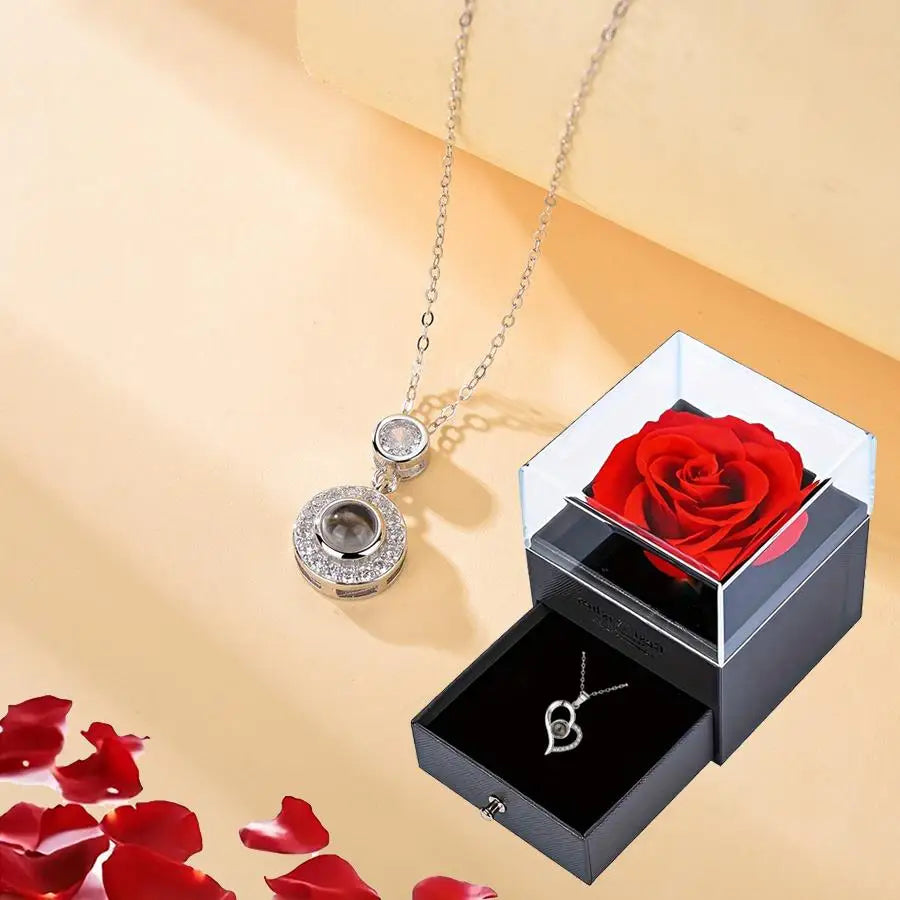 'I Love You' in 100 Languages Projection Necklace with Rose Gift Box
