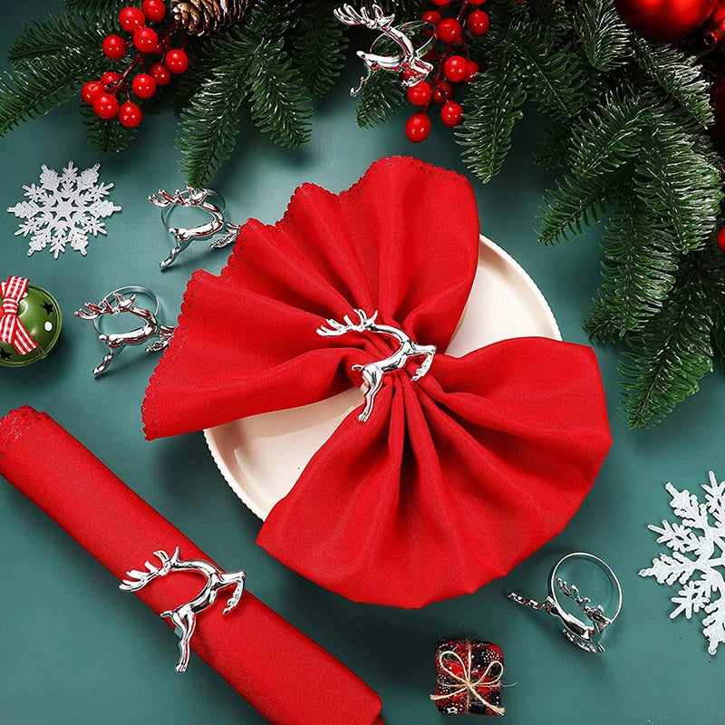 Reindeer Napkin Rings – Gold or Silver Christmas Napkin Holders (1, 6 or 12)