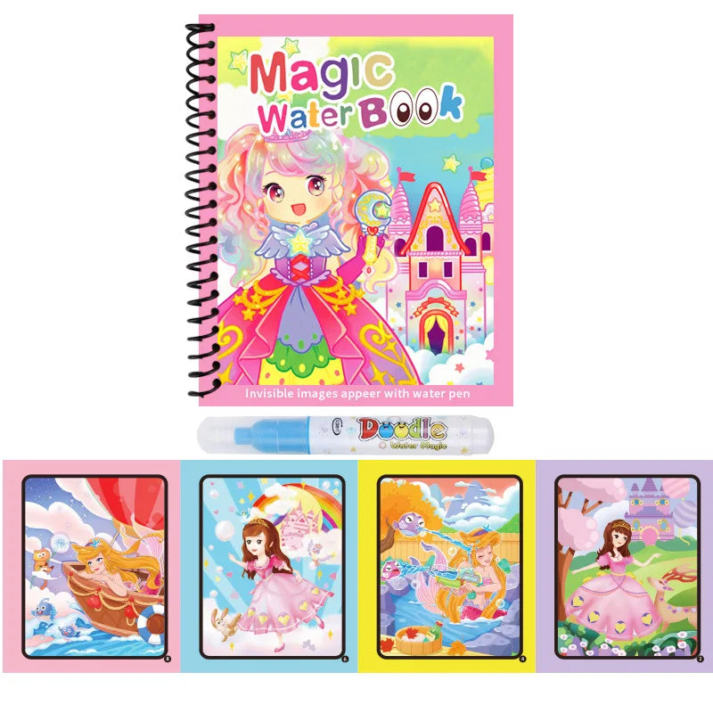 Magic Water Colouring Book with Pen – Reusable Mess-Free Kids Painting Book