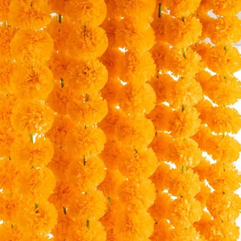Marigold garland close-up