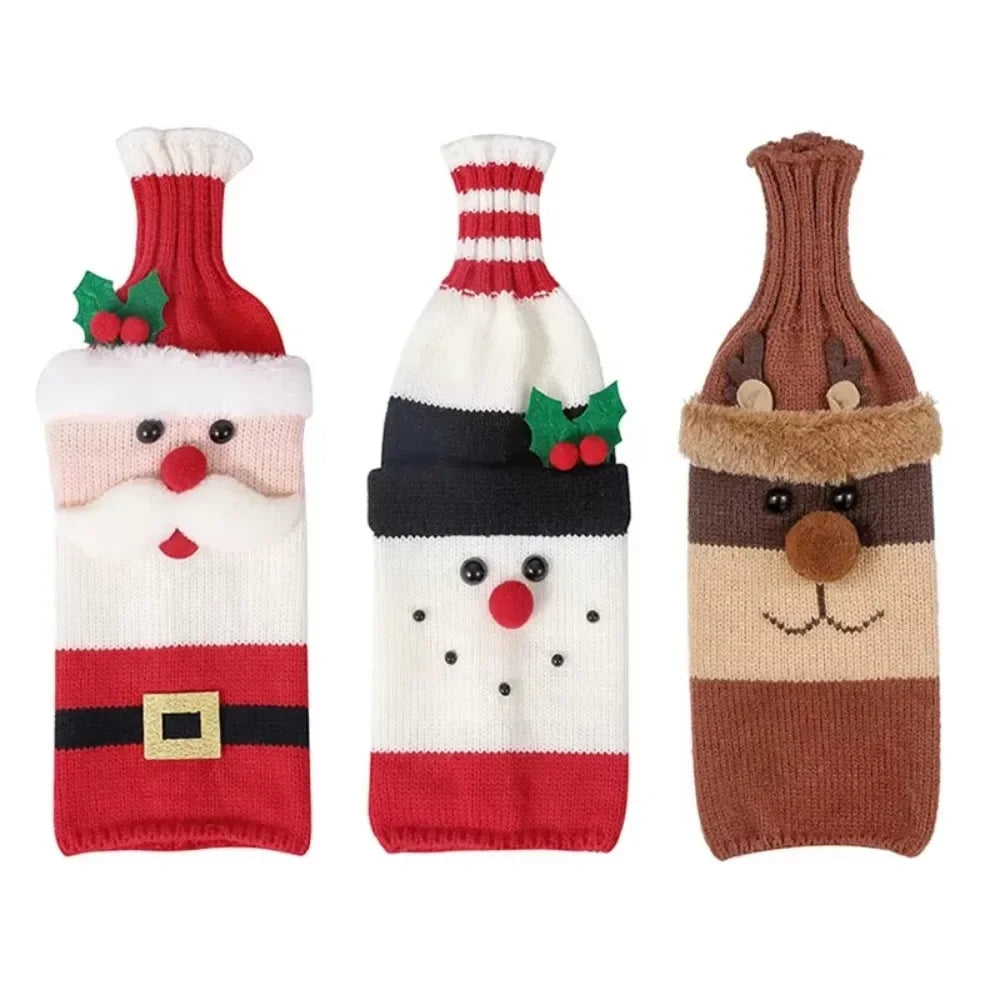 Christmas Wine Bottle Cover – Santa, Snowman or Reindeer Knitted Bottle Jumper, Hosting & Secret Santa Gift