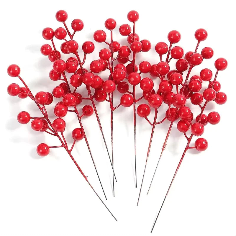 Artificial Pine & Holly Berry Picks – 10 Christmas Stems for Wreaths & Garlands