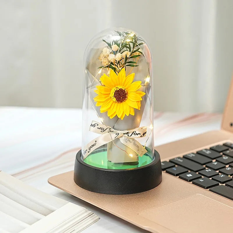 Forever Rose Bouquet in Glass Dome with LED Lights – Romantic Light-Up Keepsake Gift