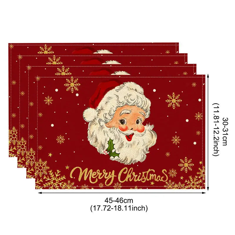 Linen Christmas Placemats – Santa & Festive Print Table Mats (1 or 4 Pack)